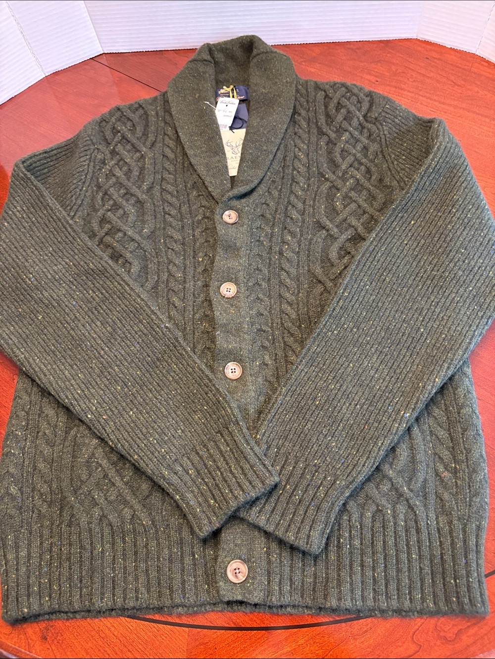 Brooks Brothers Dark Green Shawl Collar Cable Knit Cardigan